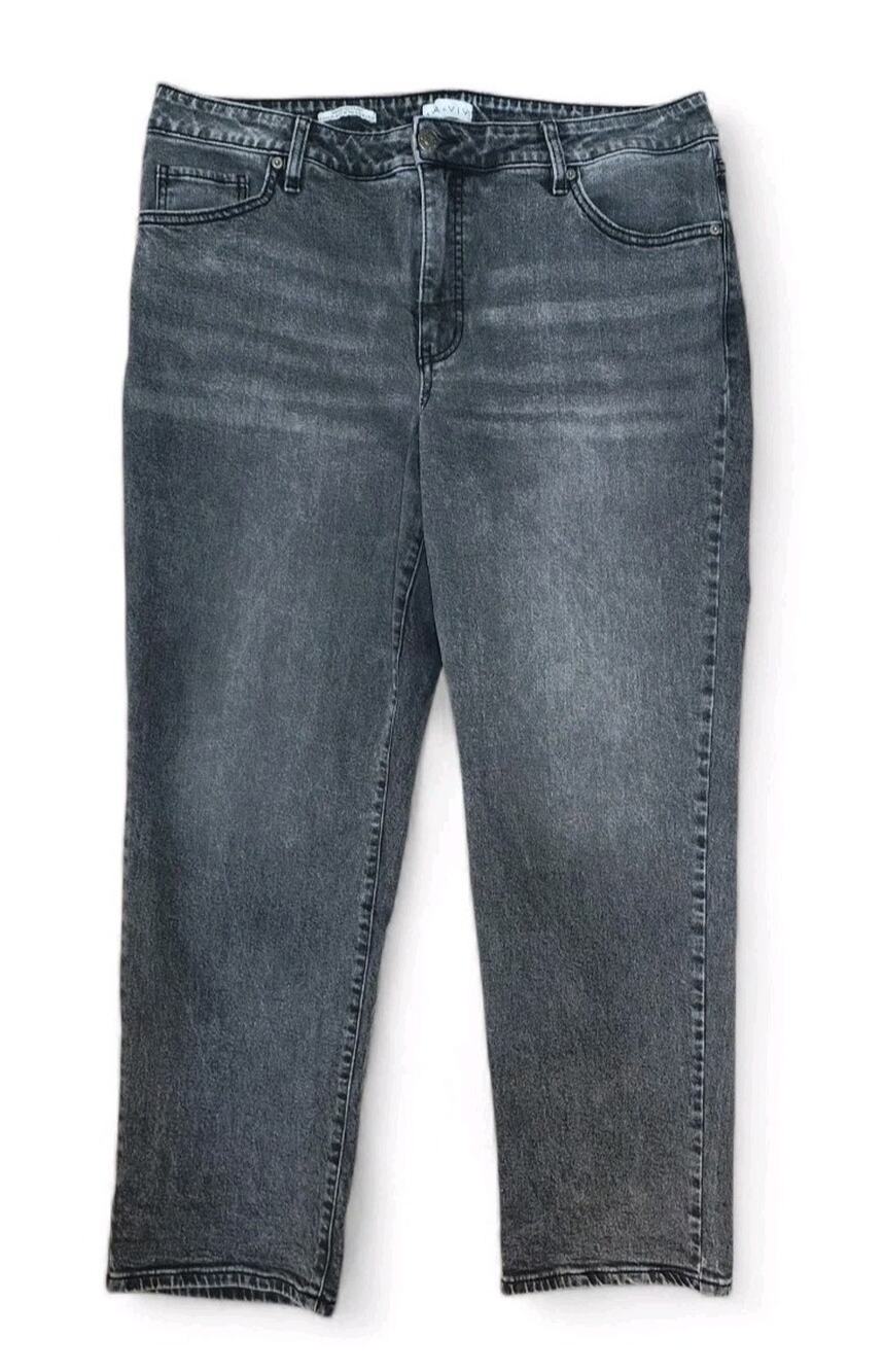 Ava Viv Womens High Rise 905 Straight Plus 18 Stretch Denim Dark Black Pants